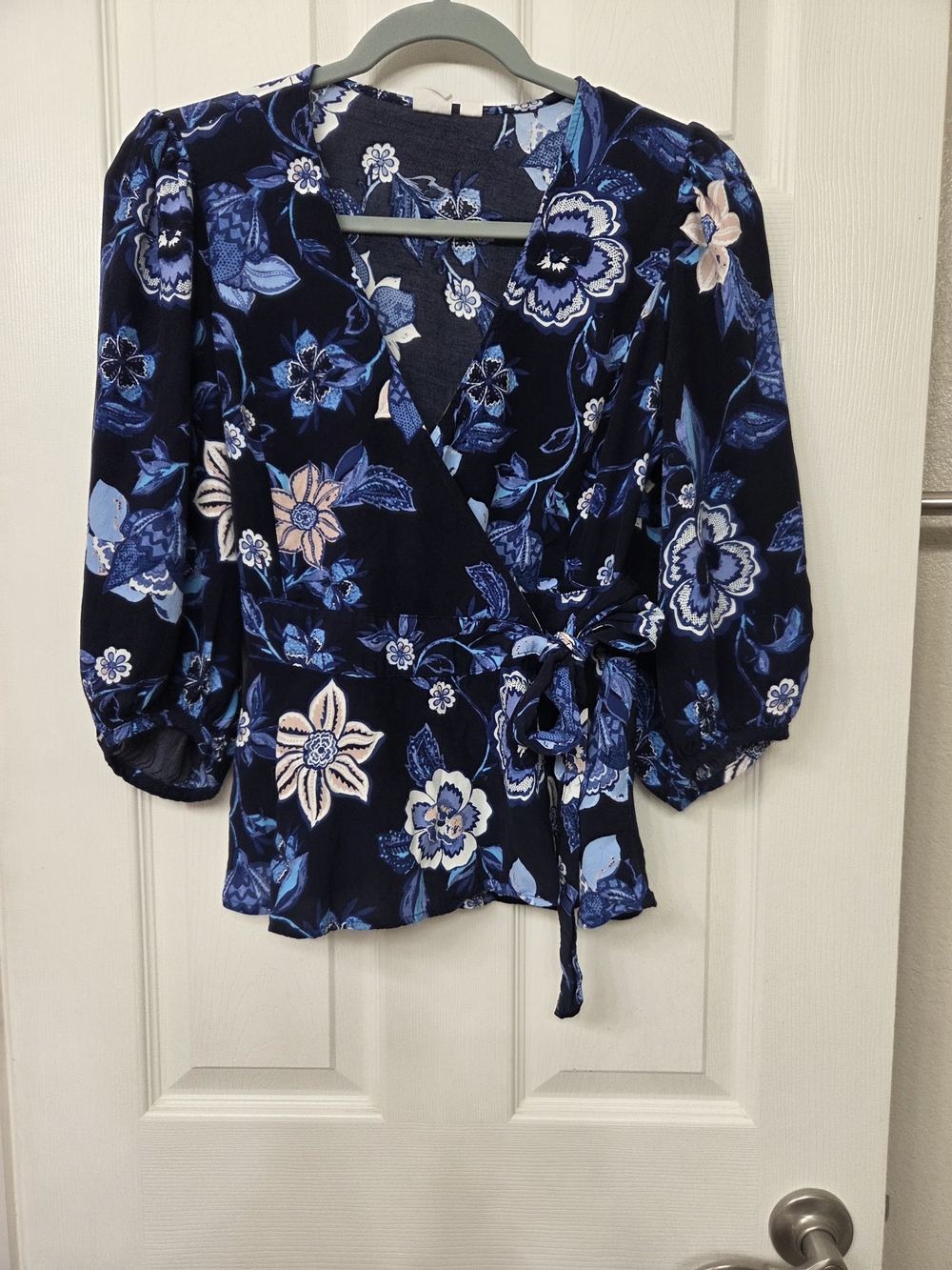 Floral Wrap Blouse in Navy and Blue